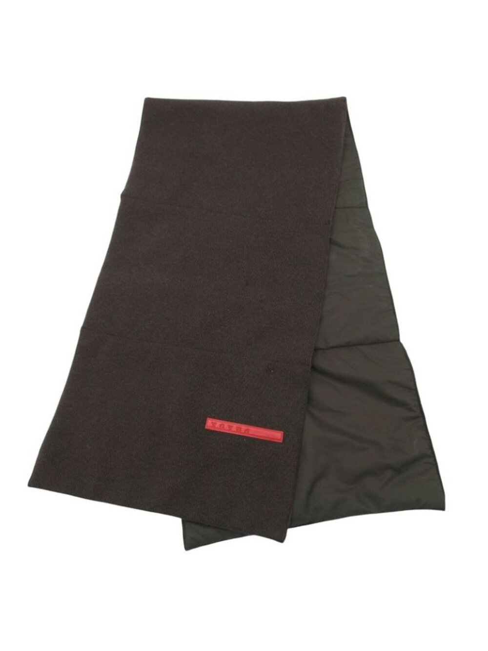 Prada Sports Scarf Nylon Wool Contrast Pocket Rubber Logo Brown